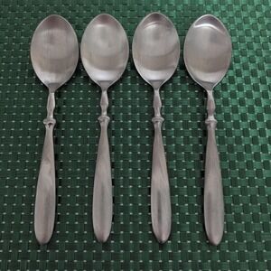 Hampton Silversmiths BISTRO SATIN Place Oval Soup Spoons Set of 4 Stainless Vtg